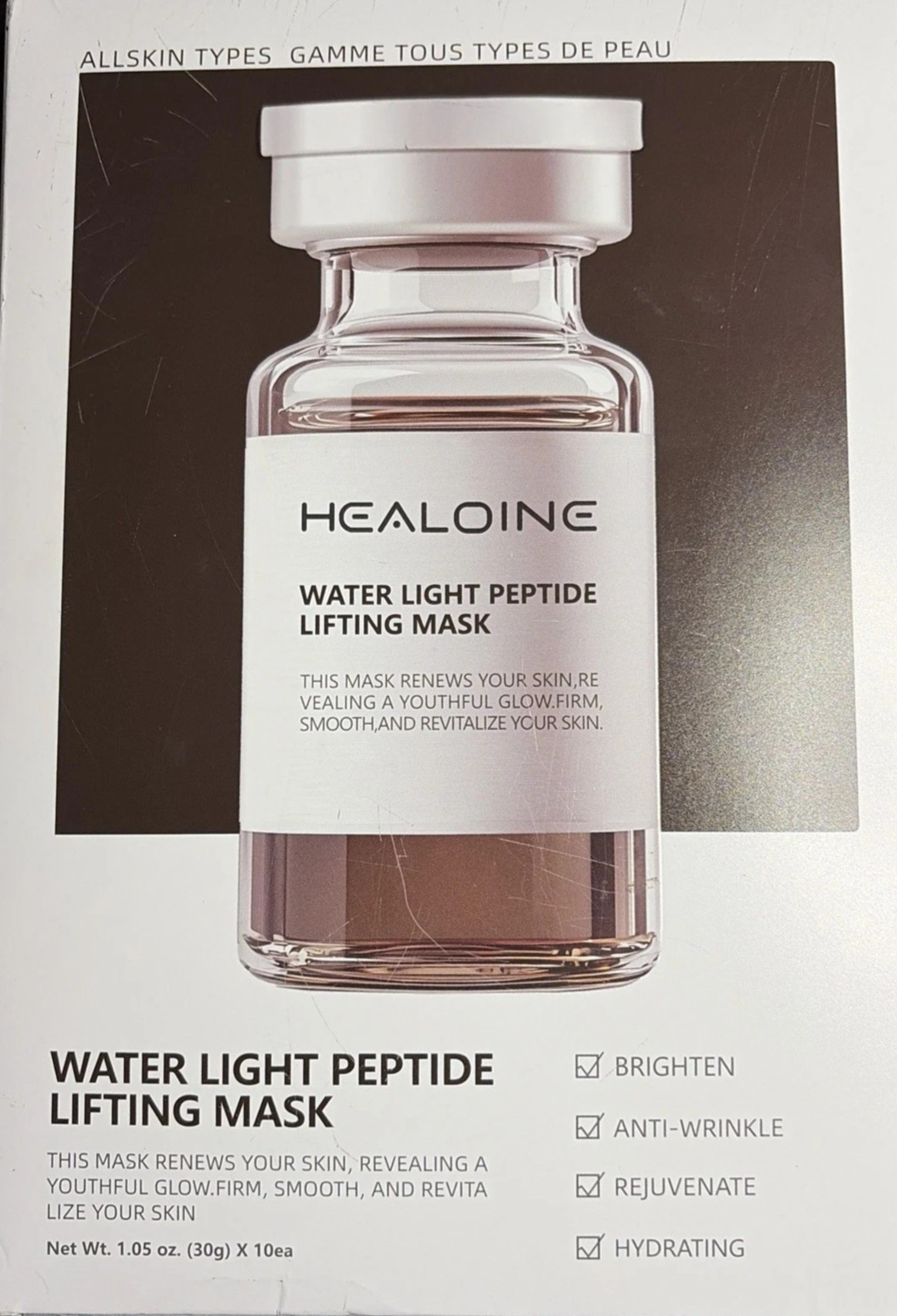 HEALOINE Water Peptide Lifting 10 Masks (30G x 10ea) exp 04/28, one box