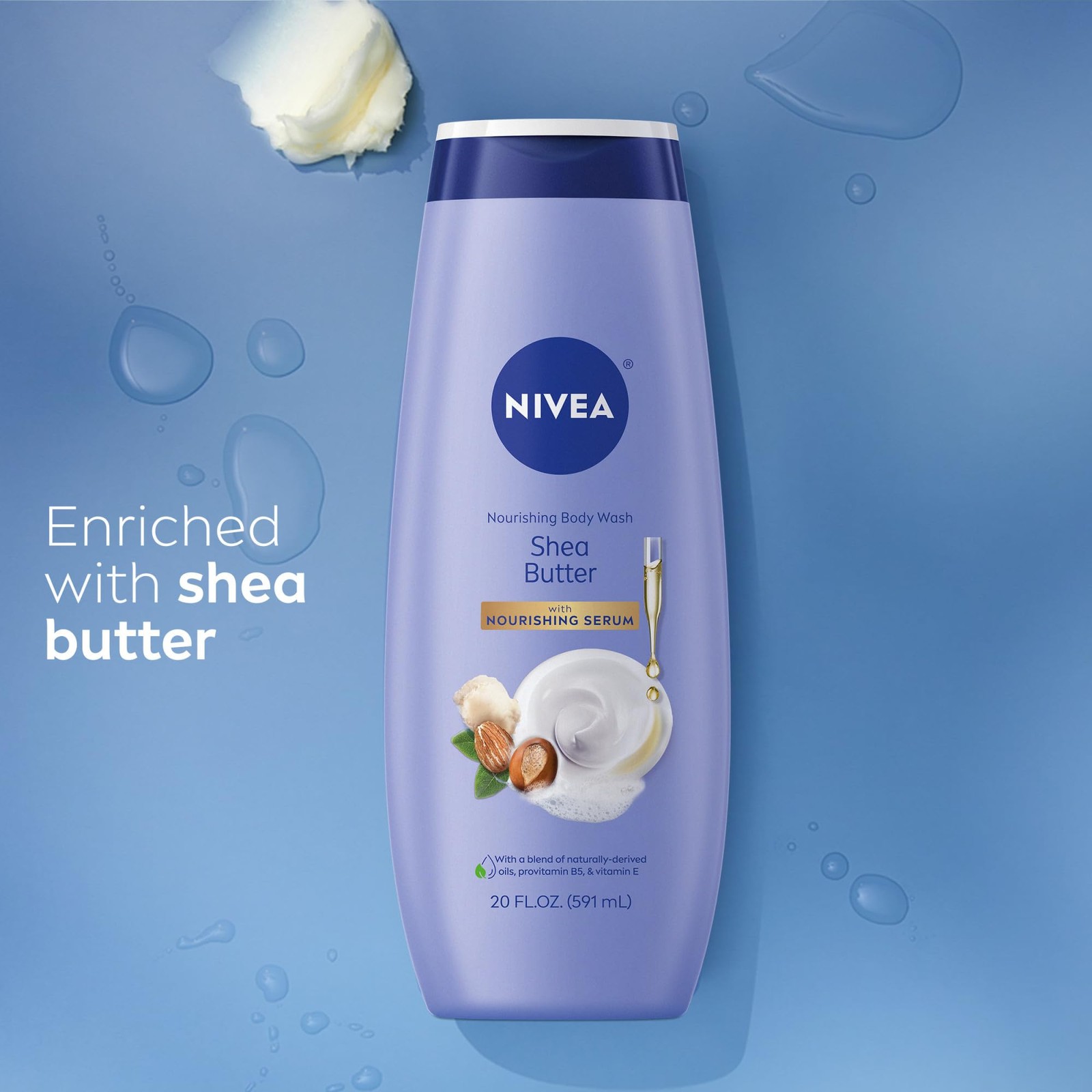 NIVEA Nourishing Shea Butter Body Wash with 20 Fl Oz (Pack of 1), BLUE