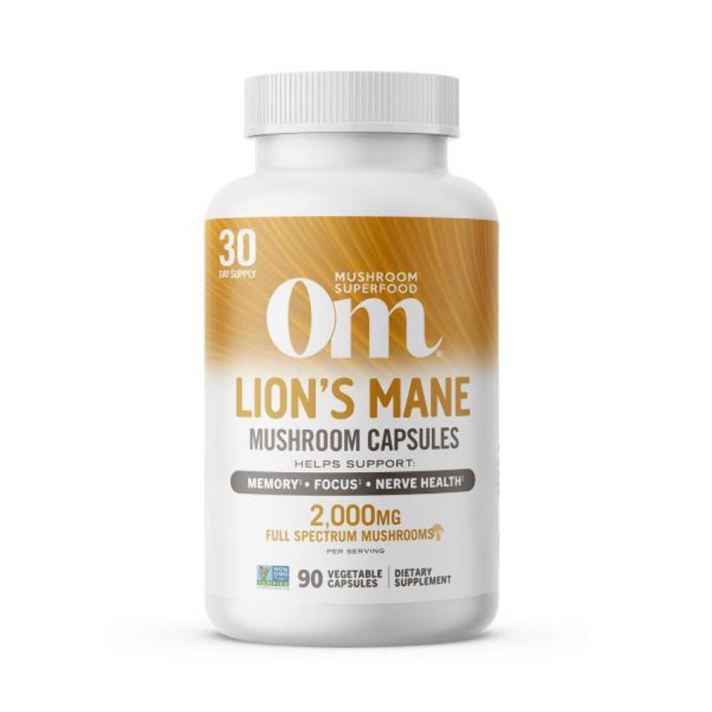 OM MUSHROOM SUPERFOOD Lion’s Mane Mushroom Capsules Superfood Supplement, 90 Cou
