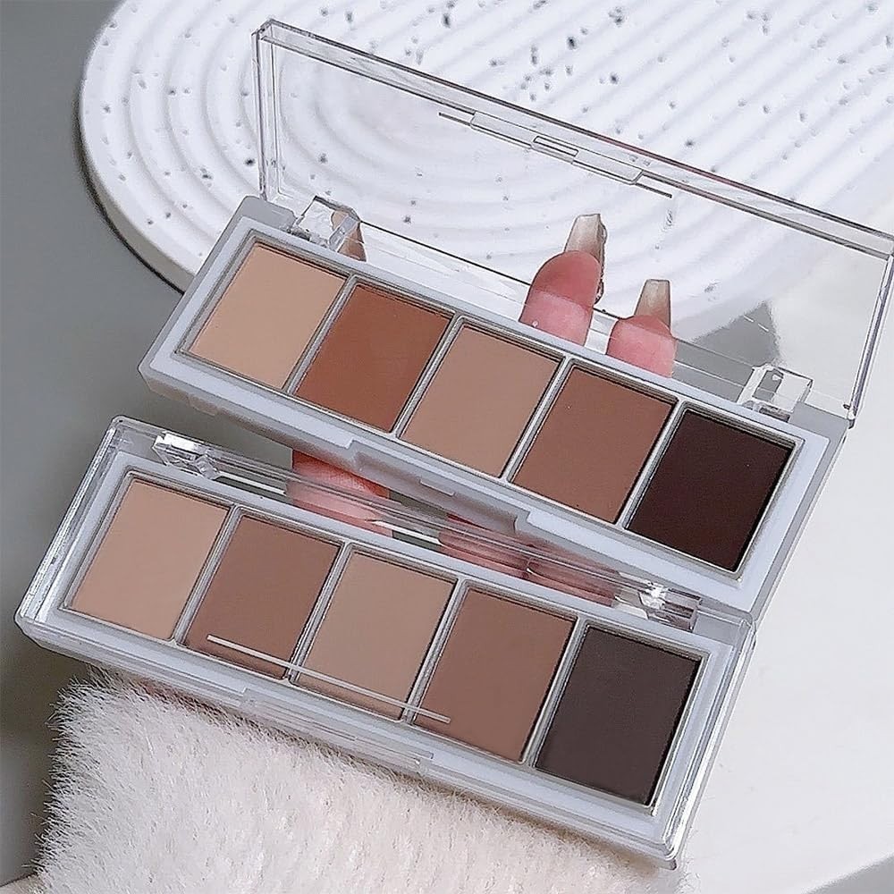 Matte Neutral Cool Brown Eyeshadow Palette,5-Color Matte Taupe Beige Clay Mocha
