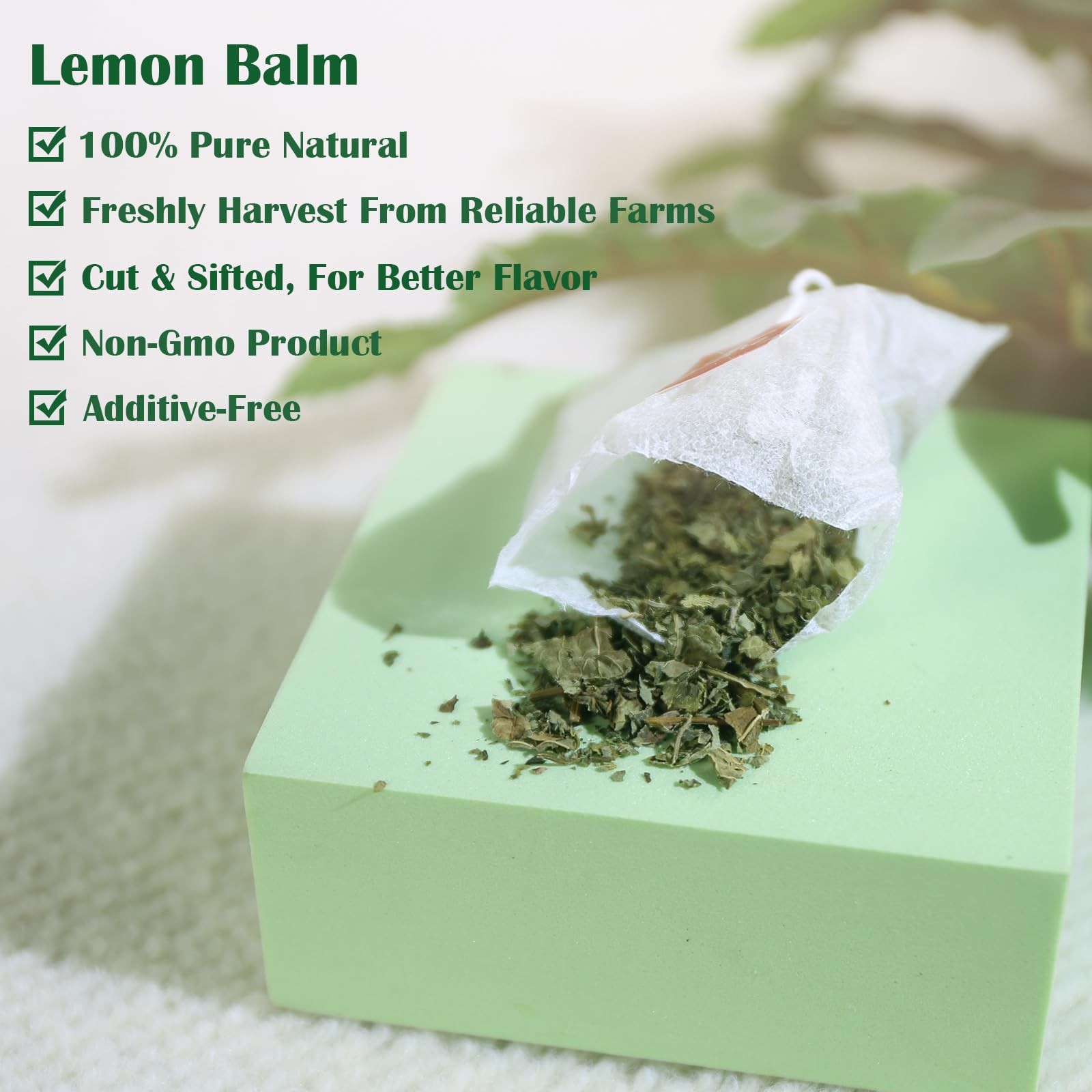 TEARELAE Lemon Balm Tea Bag, 1.5g X 50 Count | Premium Natural Lemon Balm Leaf,