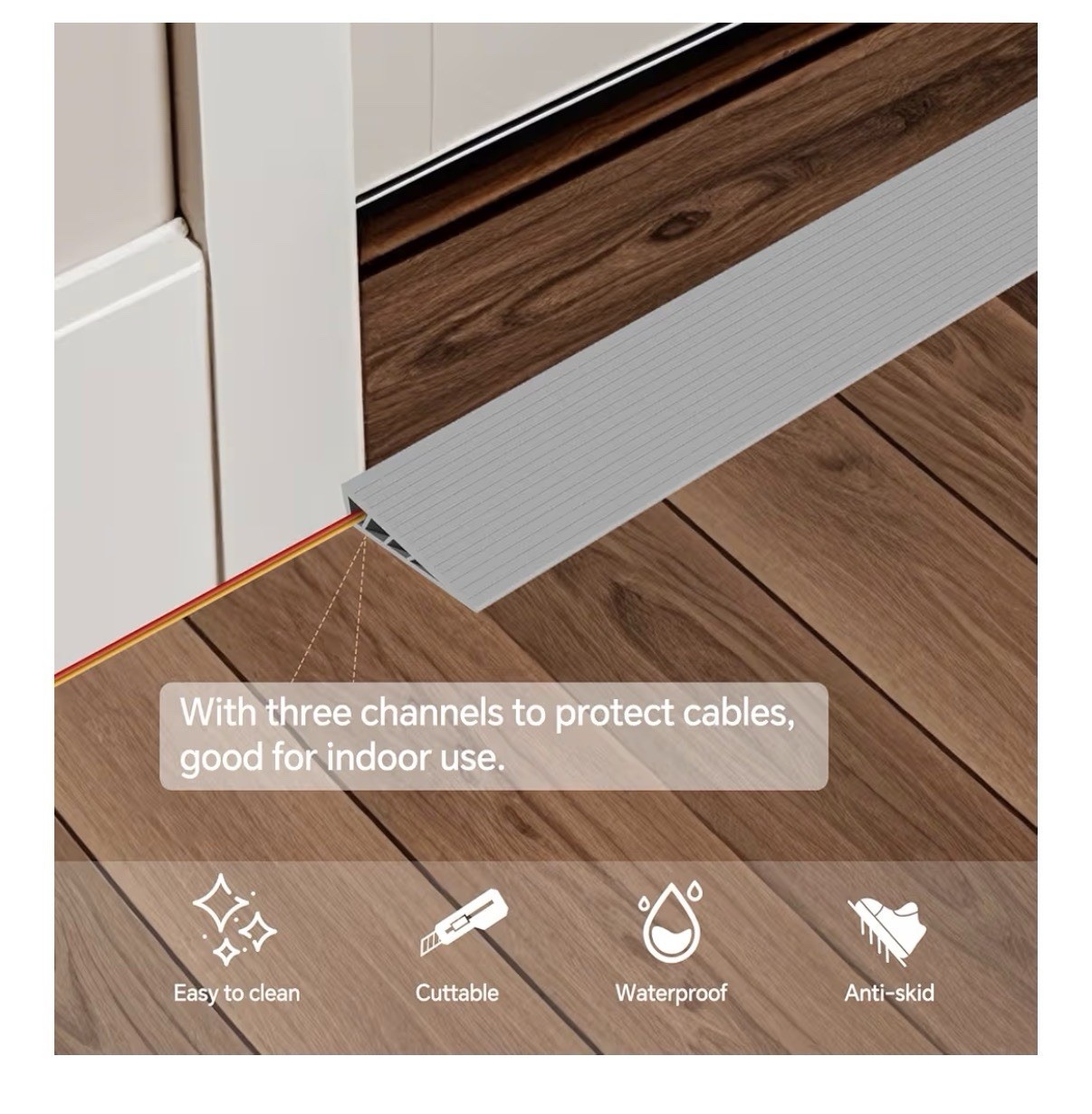 Gray PVC Threshold Ramp 80in x 2.4in x 0.6in Anti-Slip Waterproof Adhesive