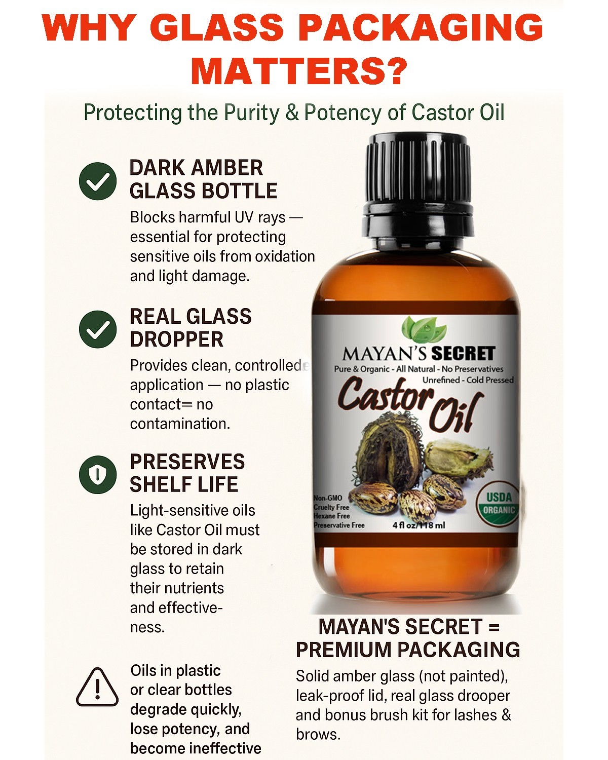 Mayan’s Secret – Castor Oil Organic Cold Pressed Unrefined Glass Bottle