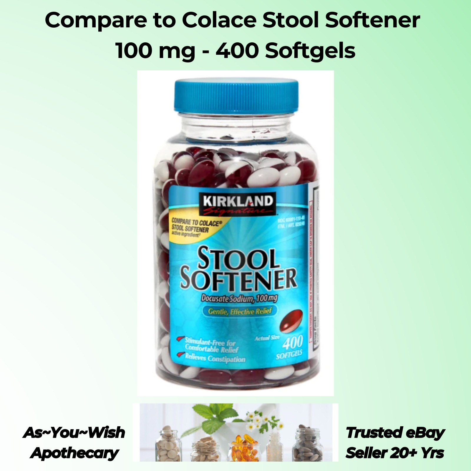400 Softgels Compare to Colace Stool Softener 100mg Exp 01/2027 Kirkland