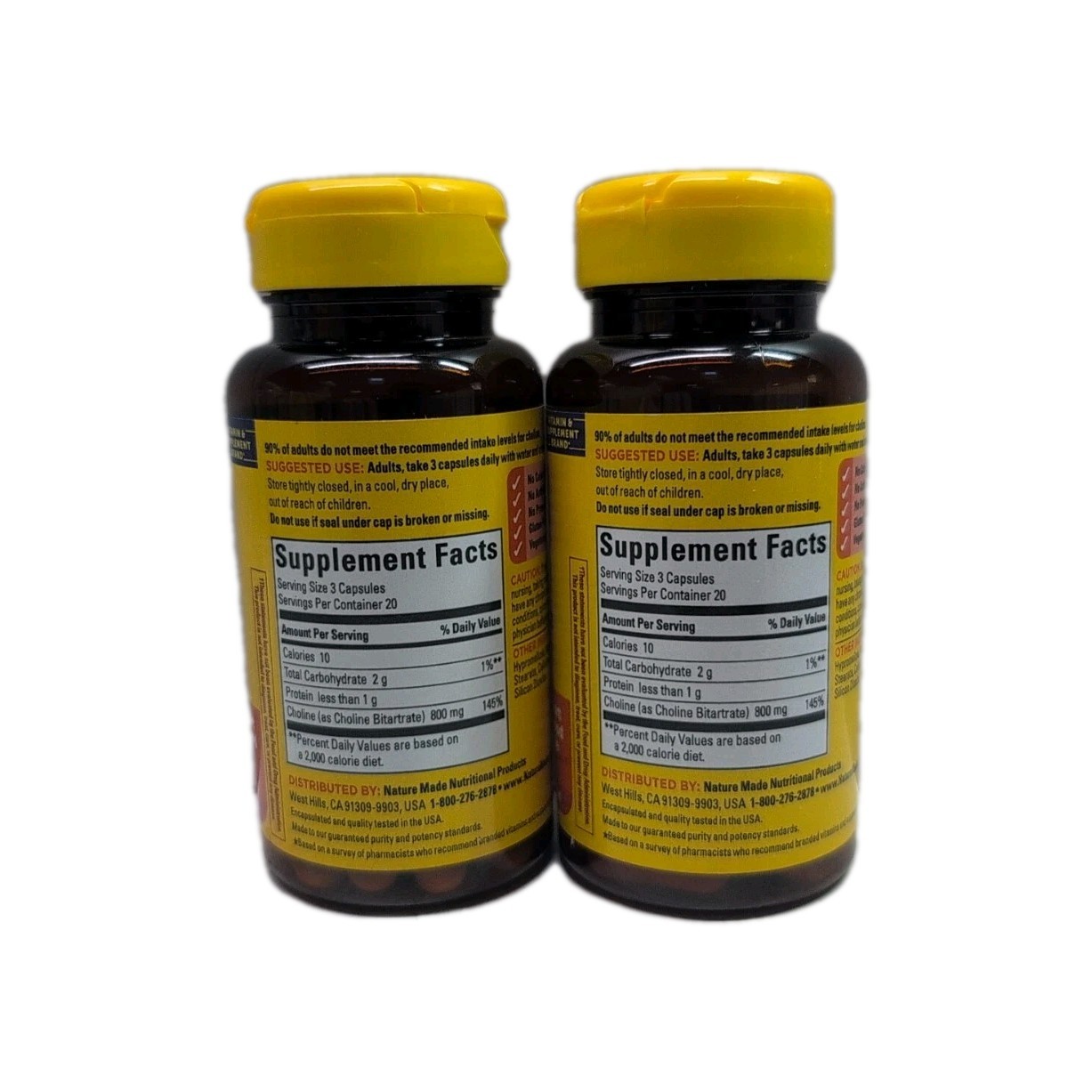 (2) Nature Made CHOLINE Extra Strength 800mg 60 Capsules Each. Exp: 04/2026+