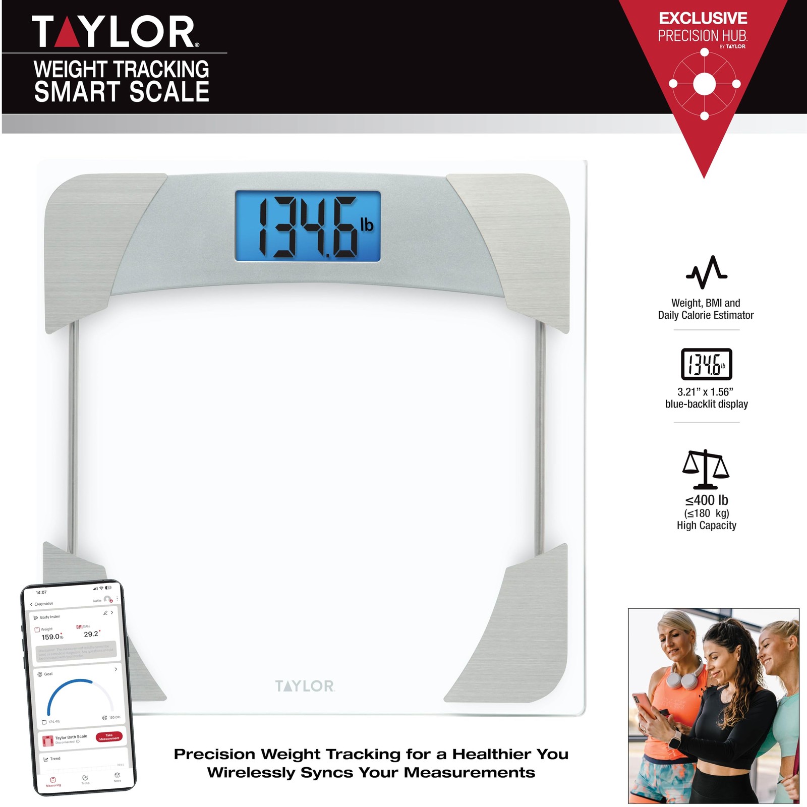Digital Scales for Body Weight, 400 LB Capacity, Unique Blue LCD, Stainless S…