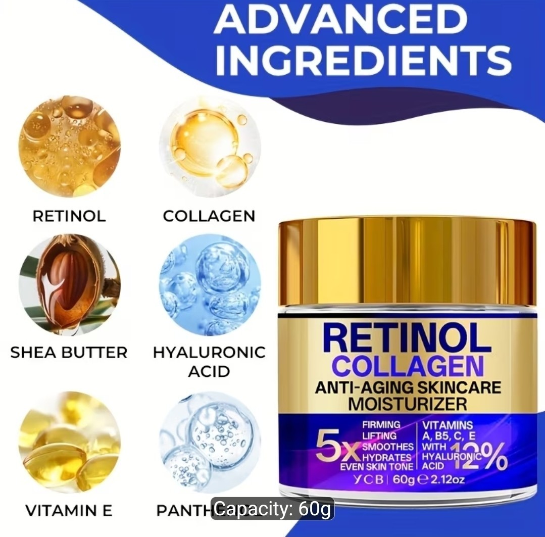 YCB Retinol Collagen Moisturizing Cream 60g/2.12oz – Face Cream with Hyaluronic