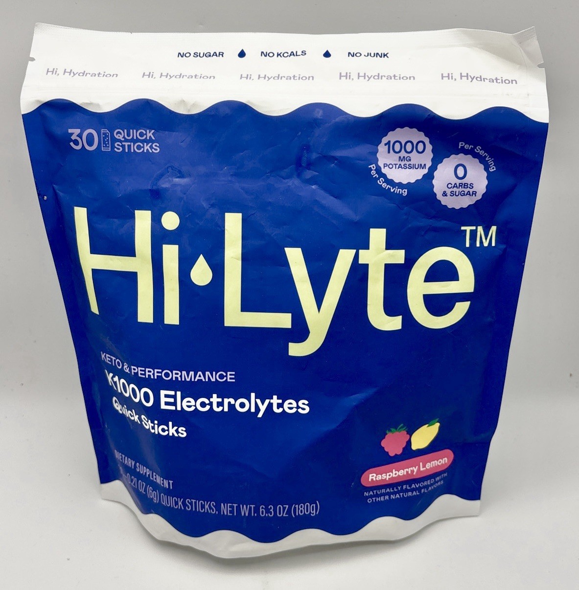 Hi-Lyte K1000 Electrolytes Powder Packets Raspberry 6.3 Ounce 30 Count Exp 6/28