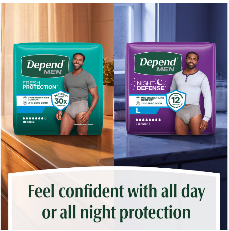 Depend Fresh Protection Incontinence Underwear for Men, Adult, S/M, 80 Count