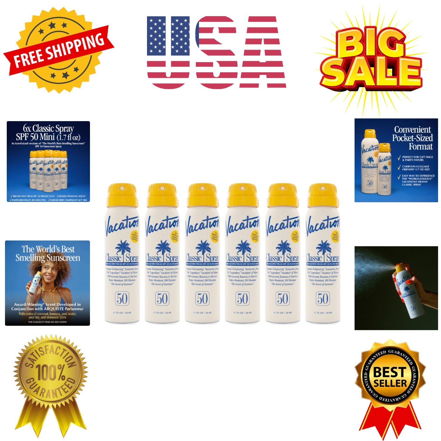 Mini Classic Sunscreen Spray SPF 50, Water-Resistant, Mini Sunscreen Bulk Par…