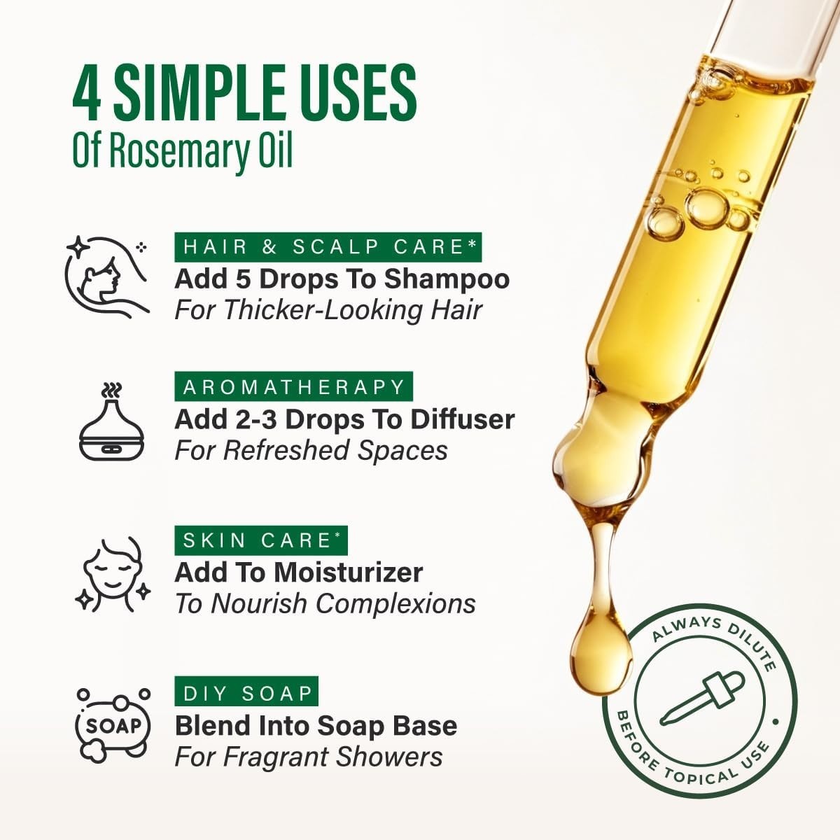 100% Pure Rosemary Essential Oil – 4 Fl Oz – Rosemary Oil for Hair, Skin, Diffus