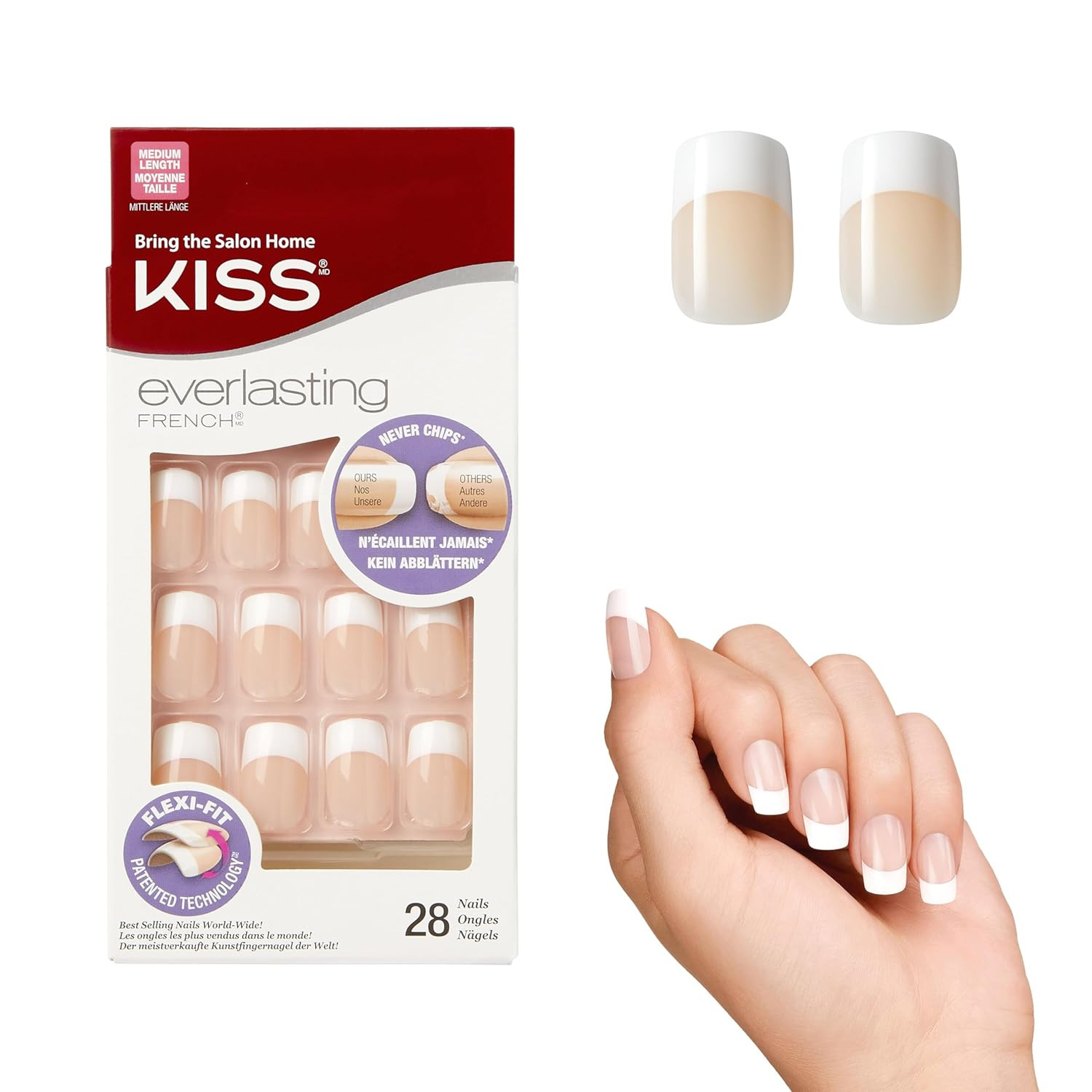 Everlasting, Press-On Nails, Nail glue included, ‘Infinite’, French, Medium Size
