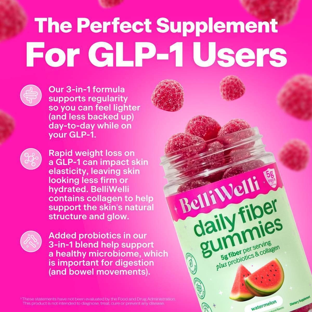 BelliWelli Daily Fiber Multivitamin Gummies – Watermelon – 64ct