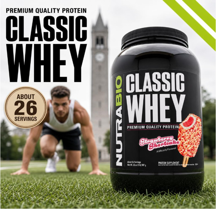 NutraBio Classic Whey Protein Powder, Strawberry Shortcake, 2 lb, 25g Protein