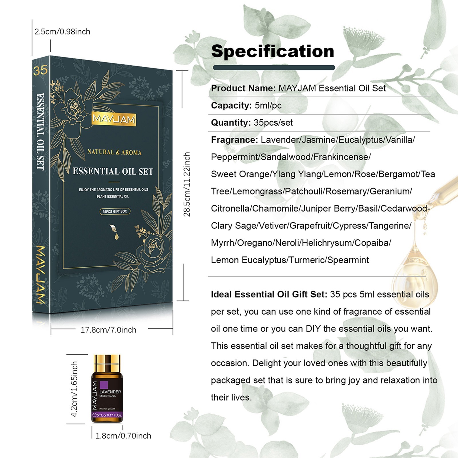 MAYJAM 35x5ml Pure Essential Oil Gift Set Fragrance Oils for Diffuser Humidifier
