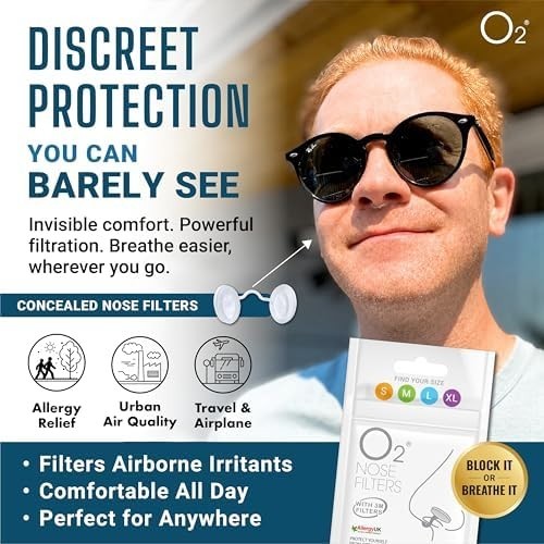 Trial Pack 4 Sizes O2 Nose Filters with 3M Filtration – Nasal Screens for Allerg