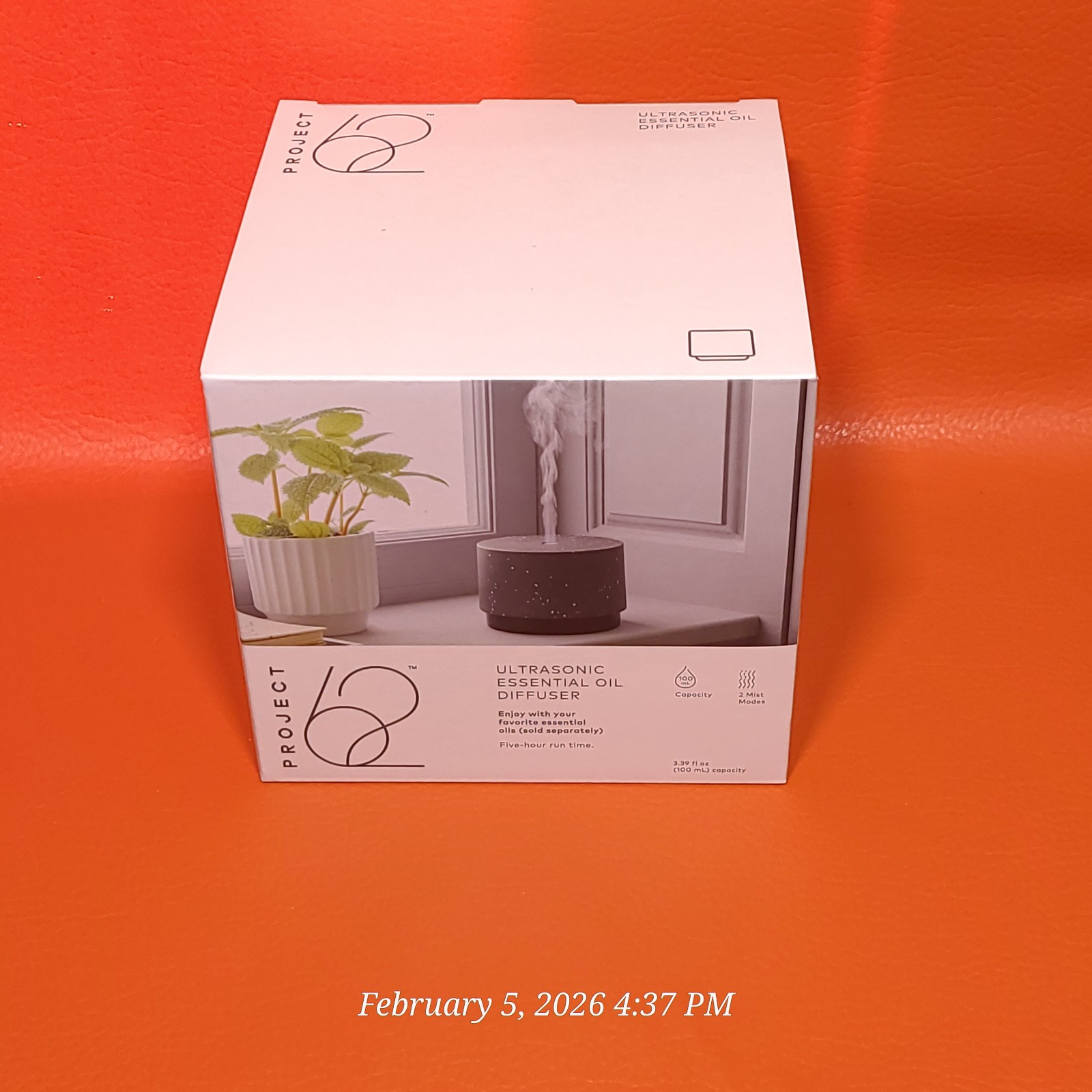 Project 62 Ultrasonic Essential Oil Diffuser 3.39oz Size 2 Modes Color Black