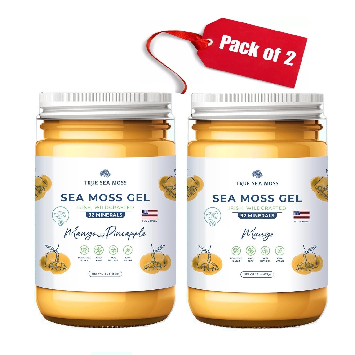 Irish Sea Moss Gel with Dried Seaweed Seamoss | Mango Pineapple + Mango | 2 Jars