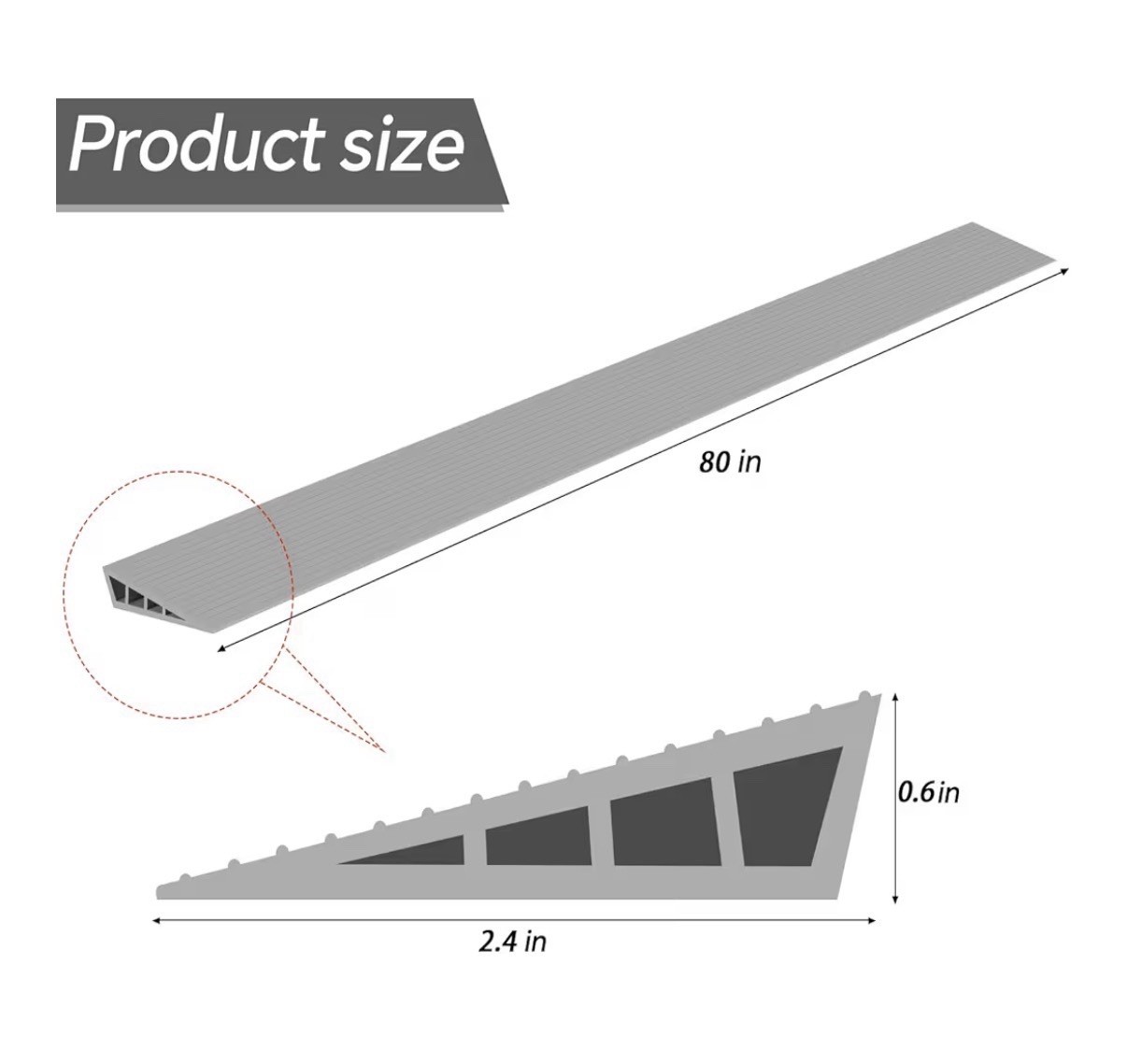 Gray PVC Threshold Ramp 80in x 2.4in x 0.6in Anti-Slip Waterproof Adhesive