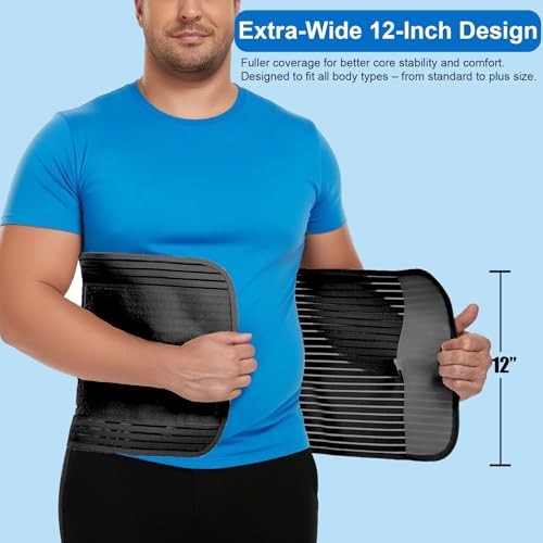 Abdominal Binder, 12-Inch Wide Elastic Belly Wrap for Plus Size XX-Large Black