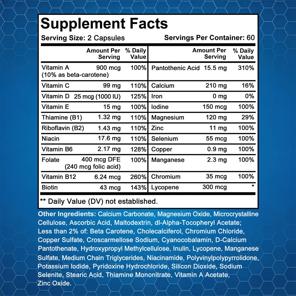 Men Multivitamin with 21 Essential Vitamins For Heart,Immune & Muscle 30~120Caps