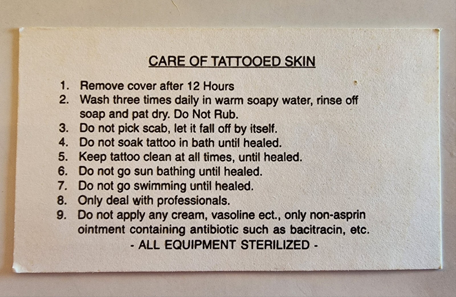 original vintage 80s classic tee’s tattoos oil city PA tattoo business card penn