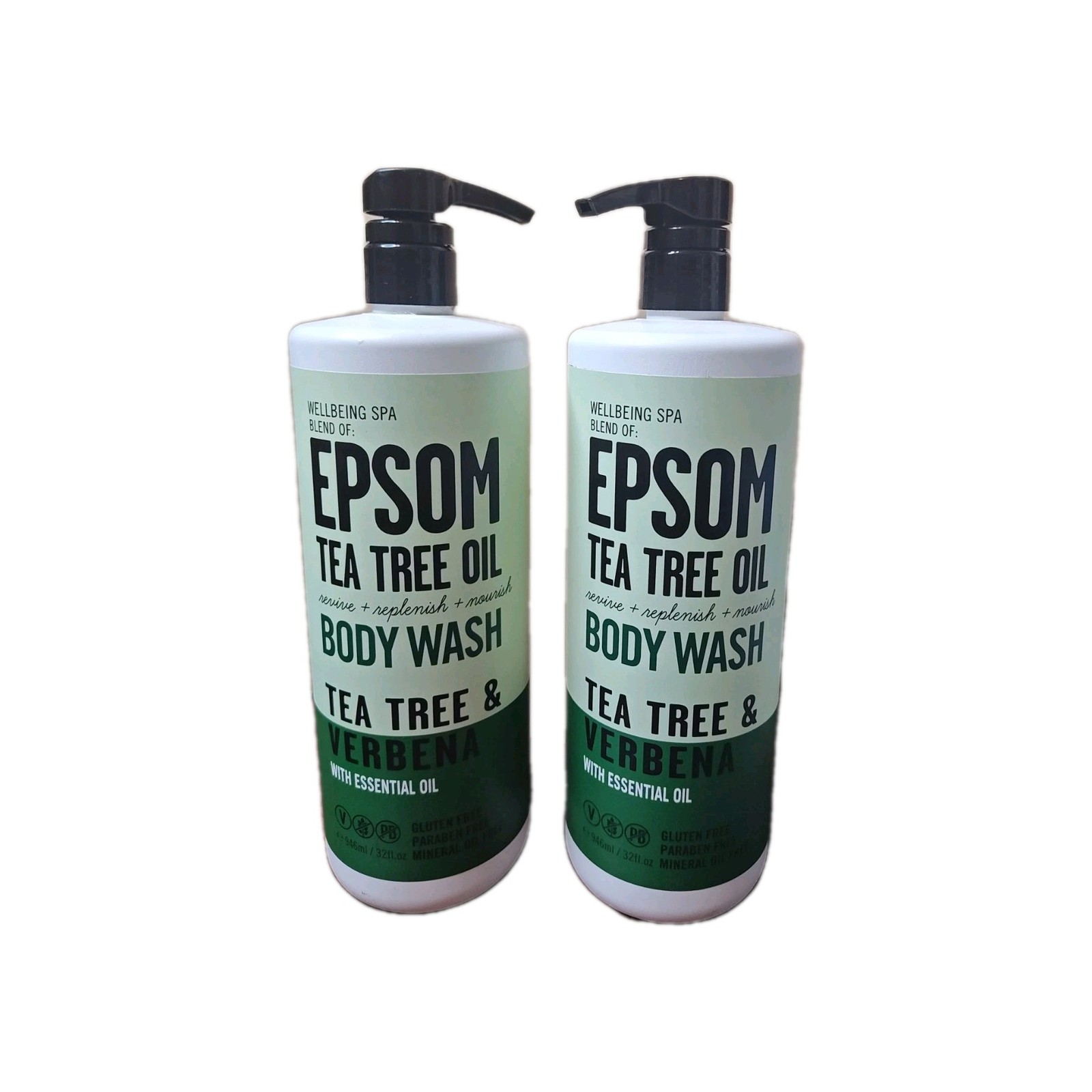 2 WELLBEING SPA EPSOM Tea Tree Oil Revive BODY WASH Gel TEA TREE & VERBENA