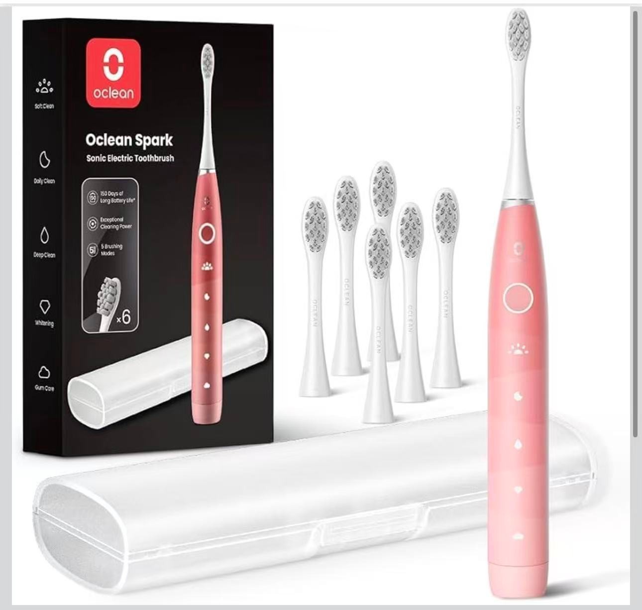 pink Electric Toothbrush Toothbrush with 6 Brush Heads5 Modes and Smart Timer