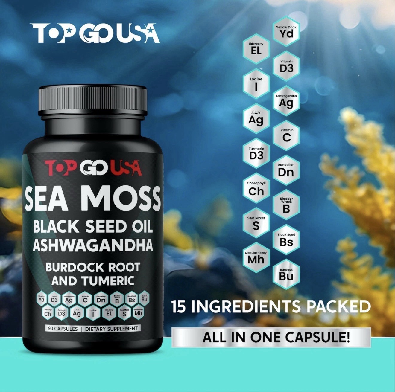 3 Pack Sea Moss Black Seed Oil Ashwagandha Burdock Root Turmeric 270 Capsule