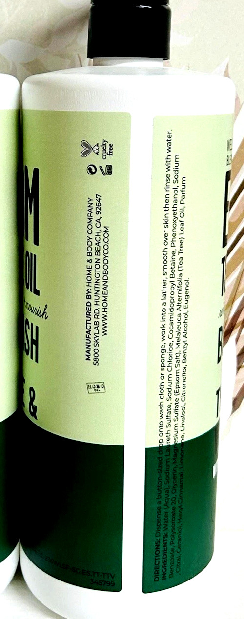 WELLBEING SPA EPSOM Tea Tree Oil Revive BODY WASH ~TEA TREE & VERBENA 946ml/32oz
