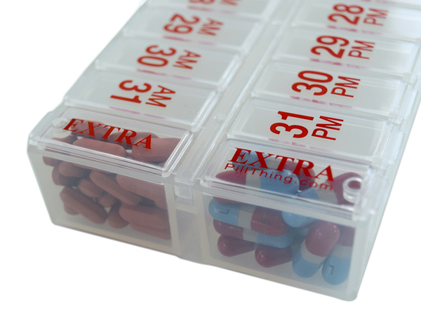 Twice-a-Day Monthly Pill Organizer Set – AM/PM Med. Organizer w/ Stay Tight Lids