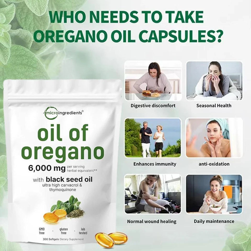 2 in 1 Oil of Oregano & Black Seed Softgels Count with Carvacrol,Immune Supports
