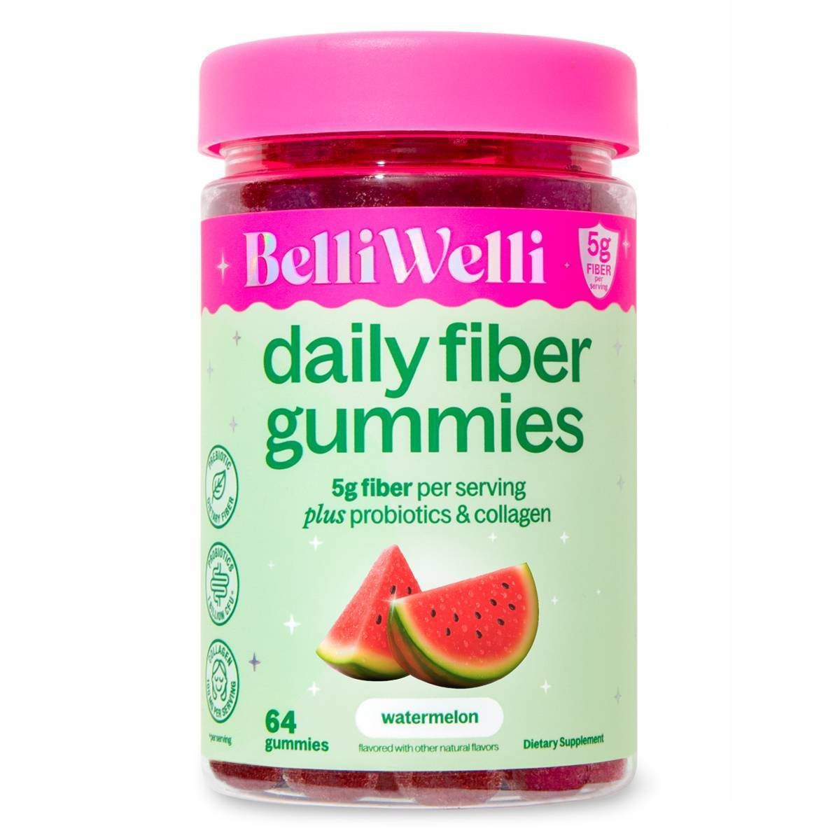 BelliWelli Daily Fiber Multivitamin Gummies – Watermelon – 64ct
