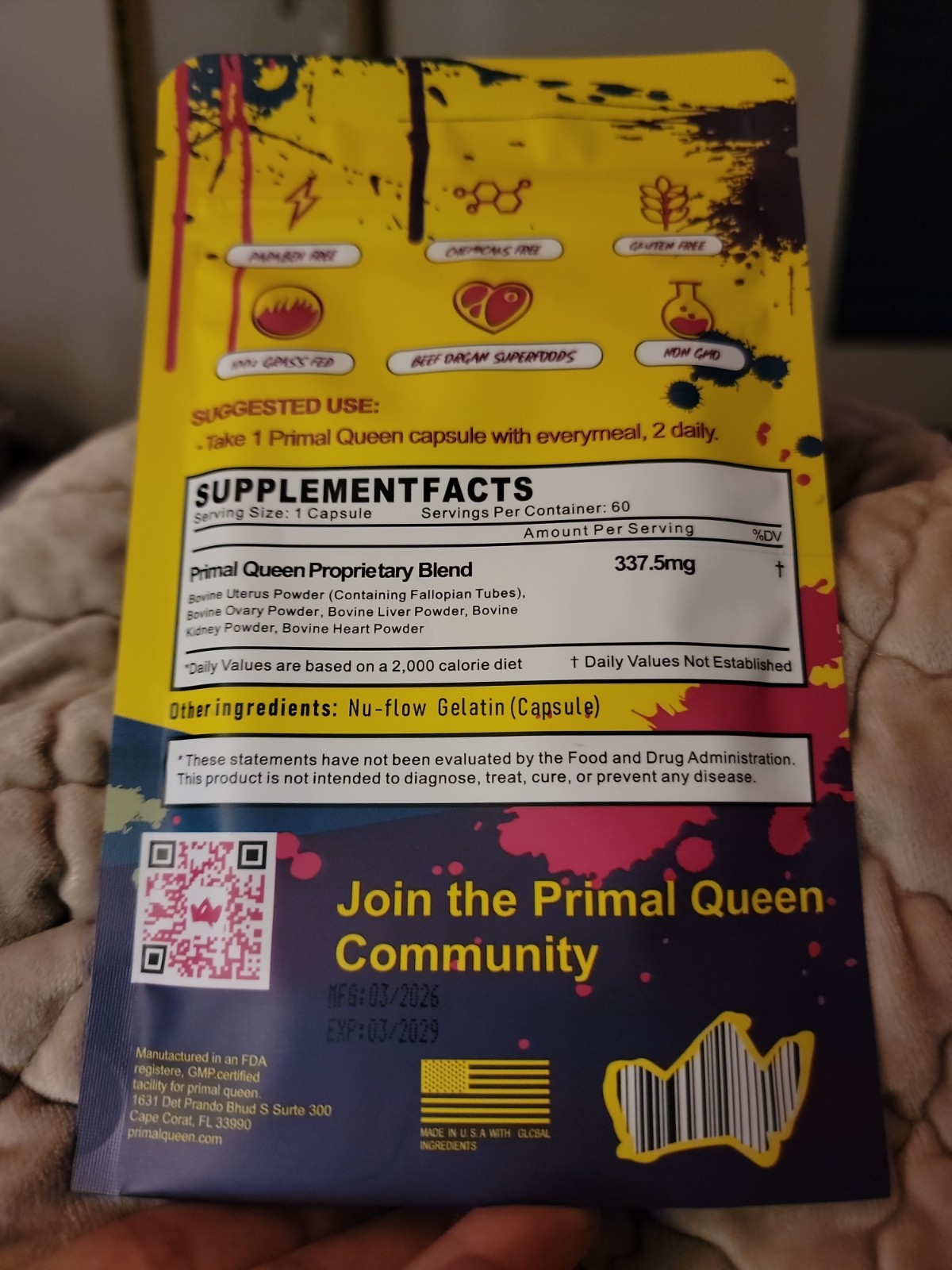 Primal Queen Female-Optimized Beef Organ Superfood Supplements, 120 Capsules