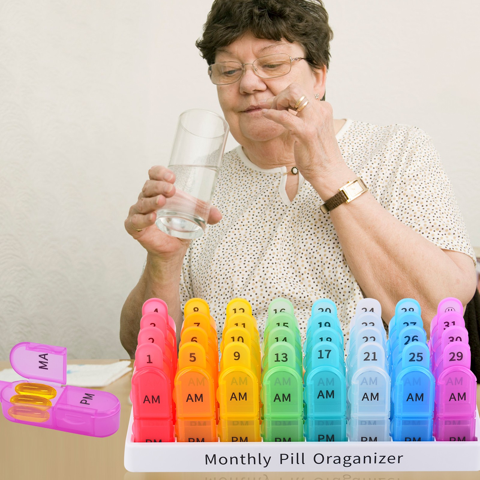 Monthly Pill Organizer 2 Times A Day AM PM 30 Day BPA Free Pill Box for Travel