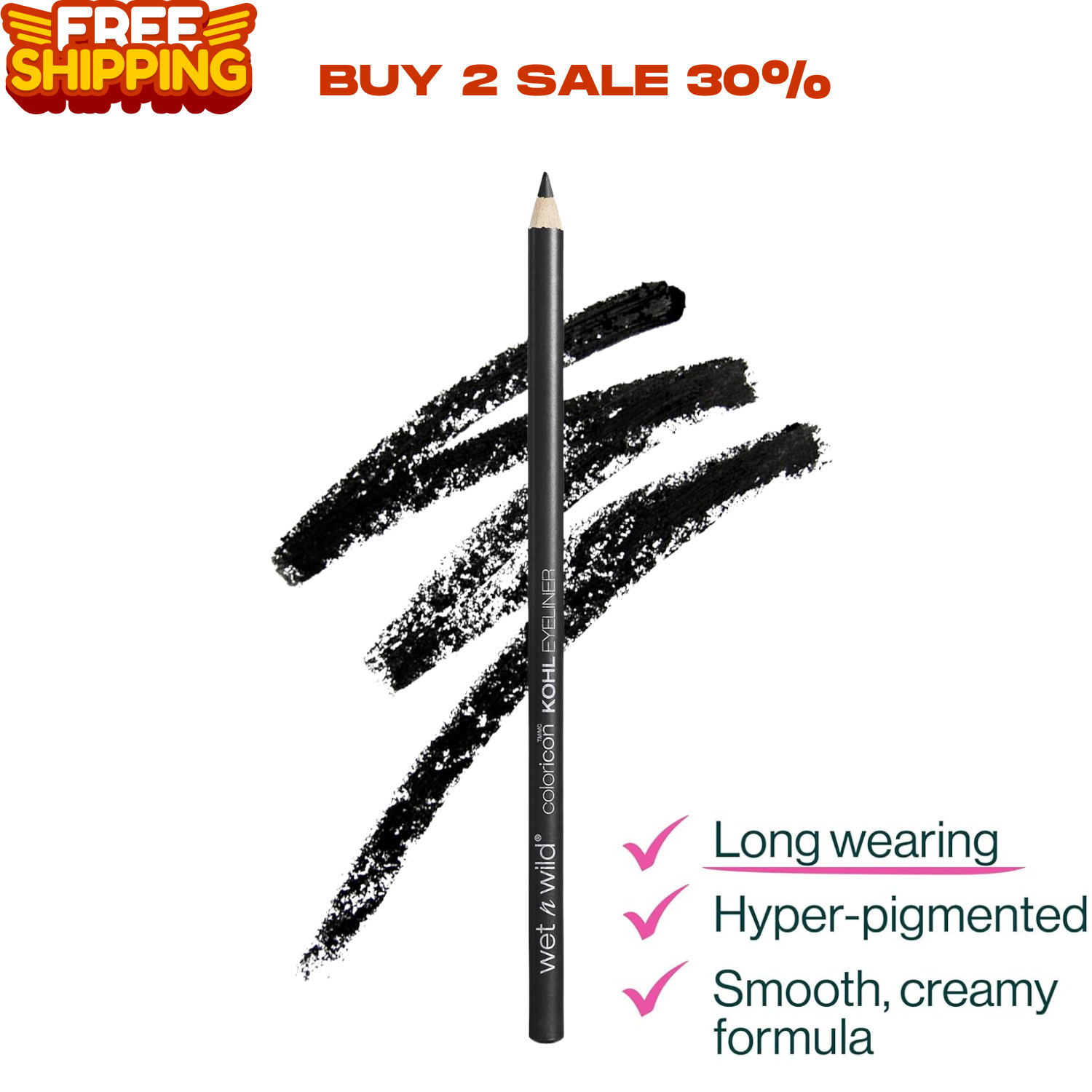 Color Icon Kohl Eyeliner Pencil Black, Long Lasting, Pigmented, Eye Liner Makeup