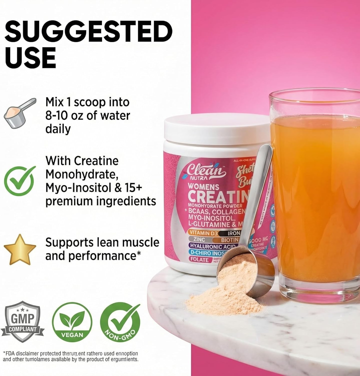 Creatine for Women | Creatine Monohydrate + BCAA Powder Myo-Inositol Collagen Bi