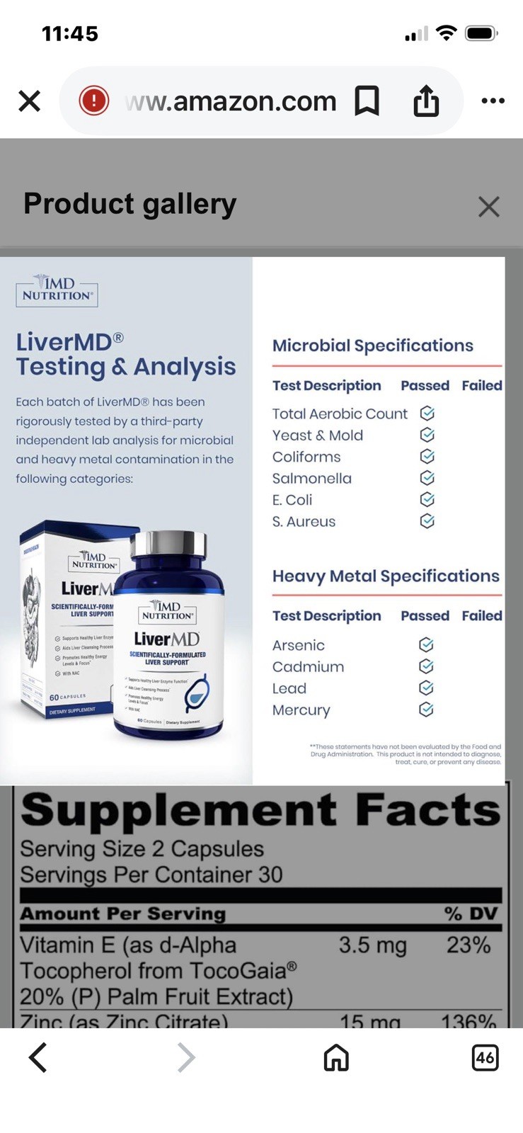 1MD Nutrition LiverMD Liver Support Vegetarian Capsules 60 Exp 10/2028