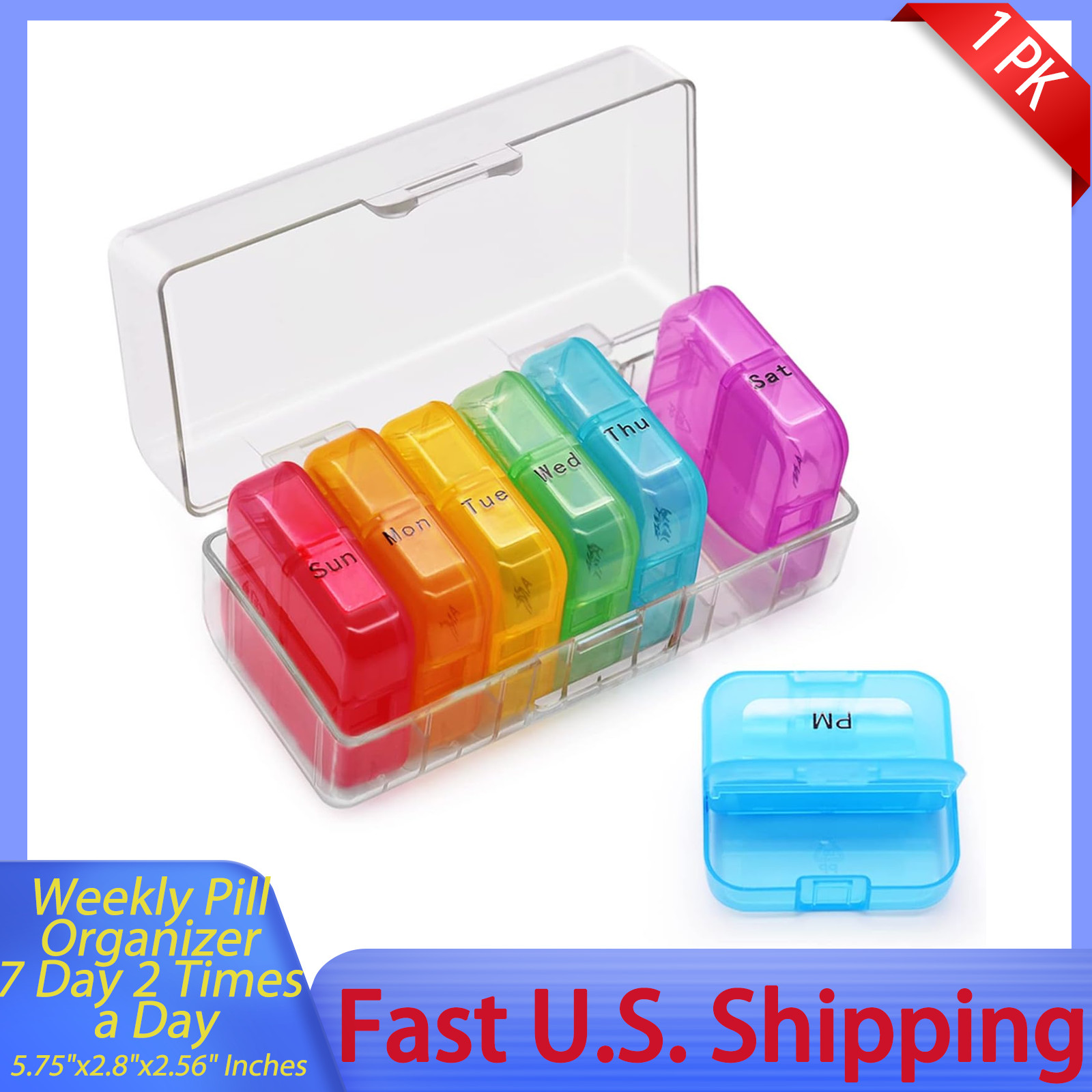7 Day Pill Organizer Case Waterproof Transparent AM PM Daily Lock Compartment x1