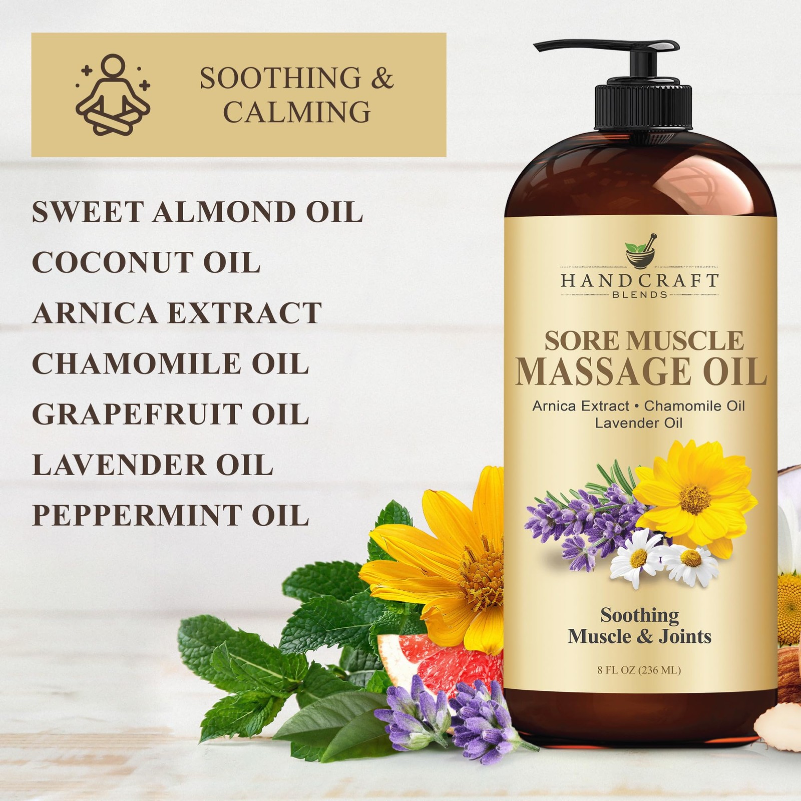Sore Muscle Massage Oil 8 Fl Oz – Moisturizing Body Oil for Massage Therapy – Ma