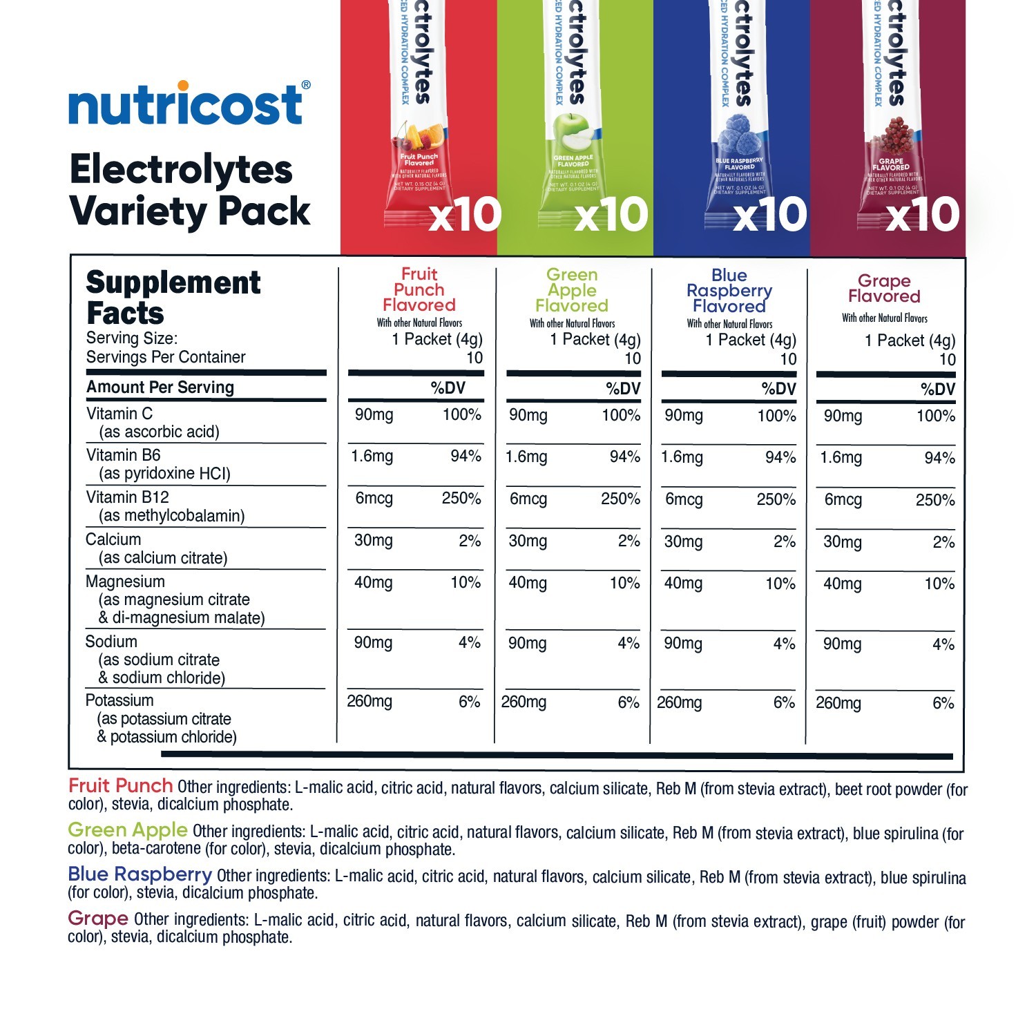 Nutricost Electrolytes Complex, Variety Pack Flavored, 40 Stickpacks