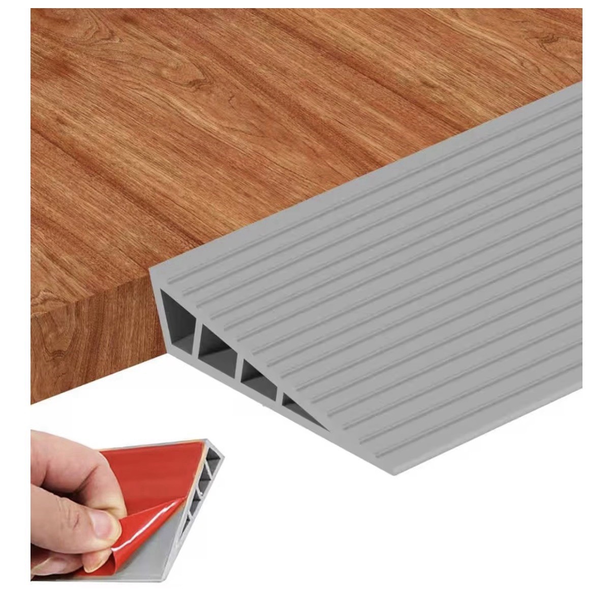Gray PVC Threshold Ramp 80in x 2.4in x 0.6in Anti-Slip Waterproof Adhesive