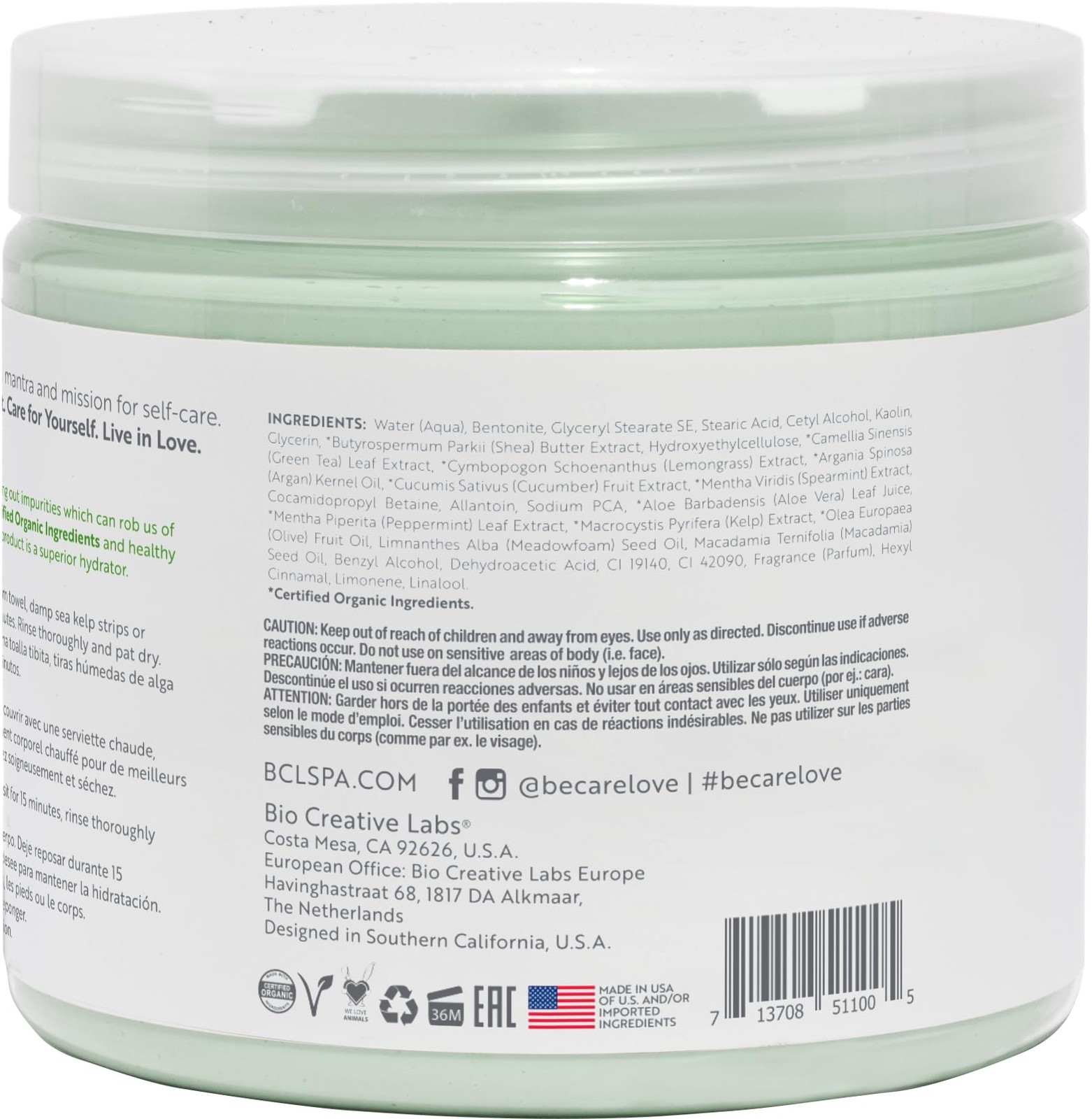 Bcl Spa Organic Lemongrass And Green Tea For Hands Mask Foot Mask And Body Mask