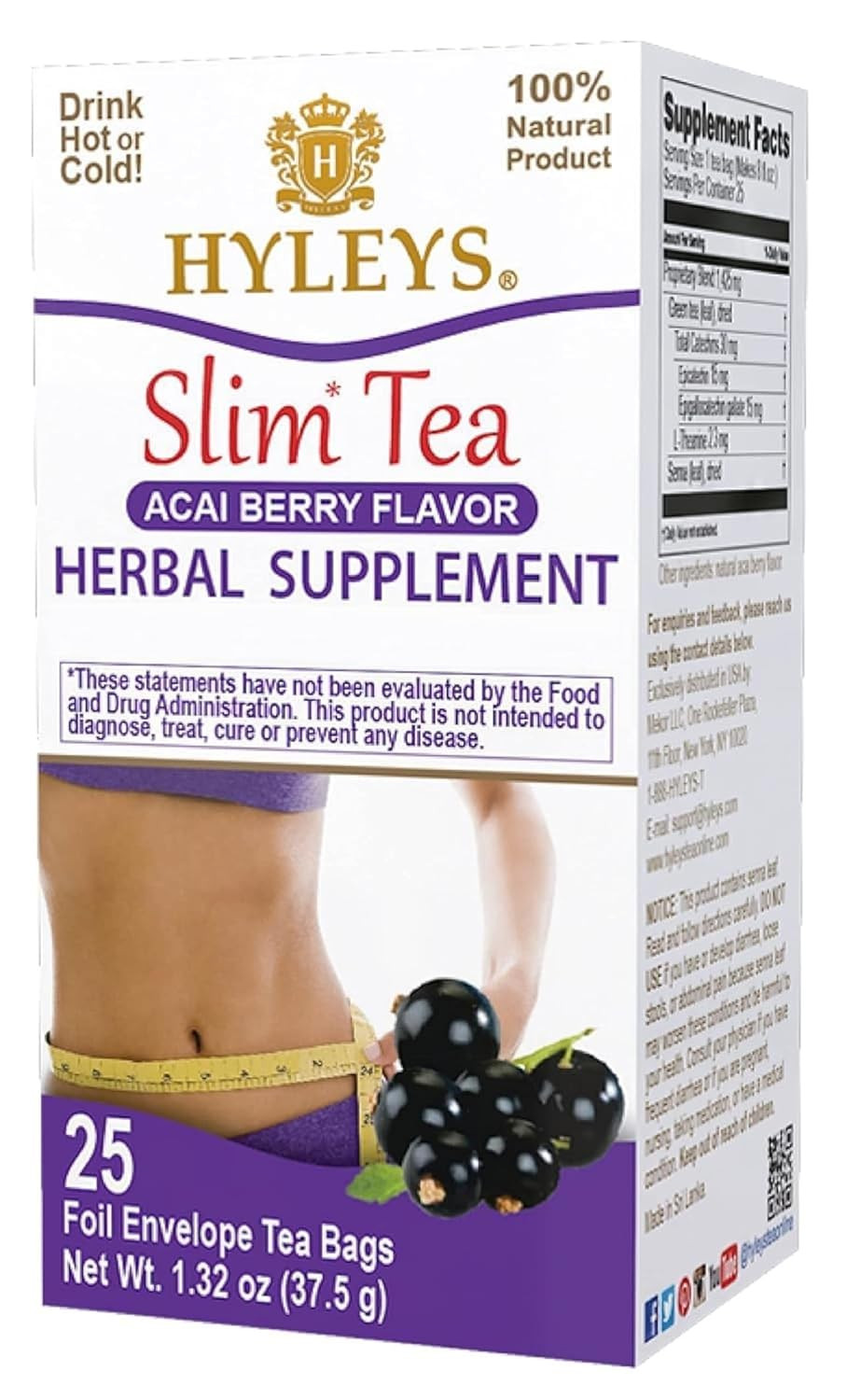 Slim Tea Acai Berry Flavor – Weight Loss Herbal Supplement Cleanse and Detox – 2