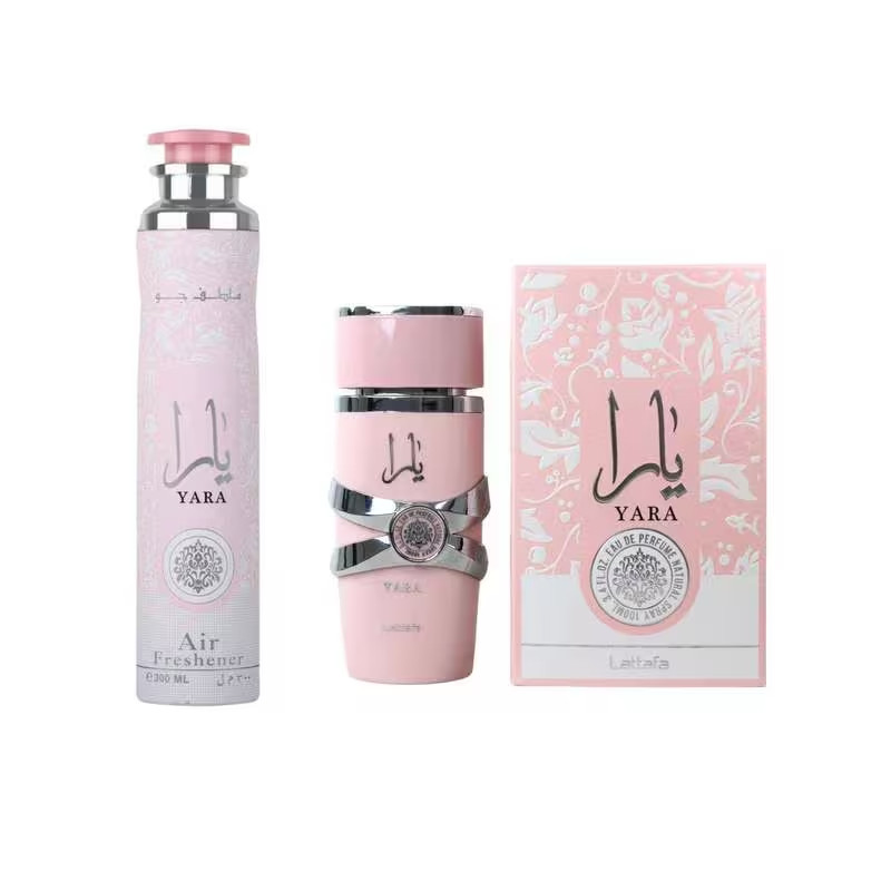 ​Lattafa Yara Pink Perfume 100ml & Air Freshener 300ml Bundle Pack Floral Mist