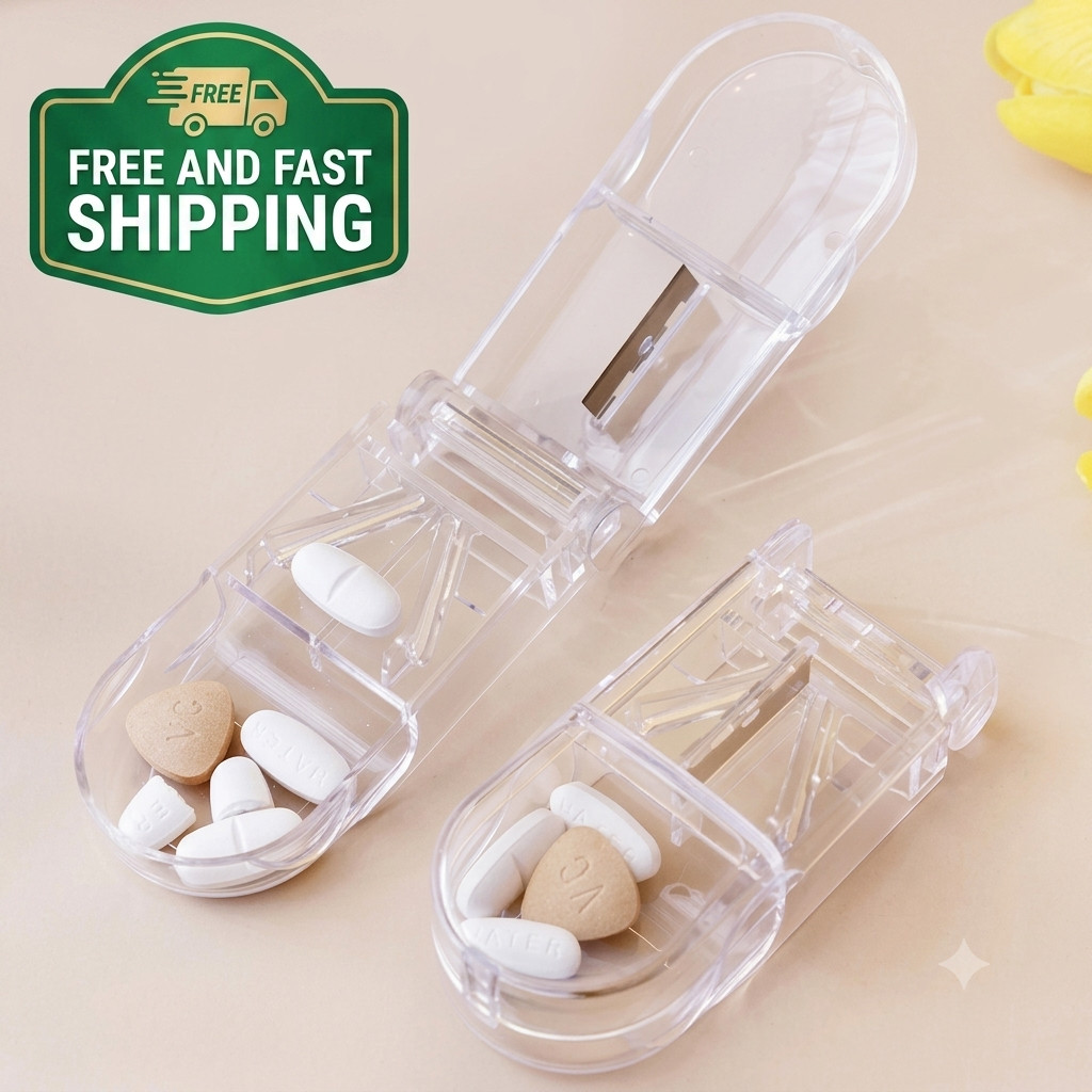 New PILL CUTTER Splitter Half Storage Compartment Box Medicine Tablet Holder