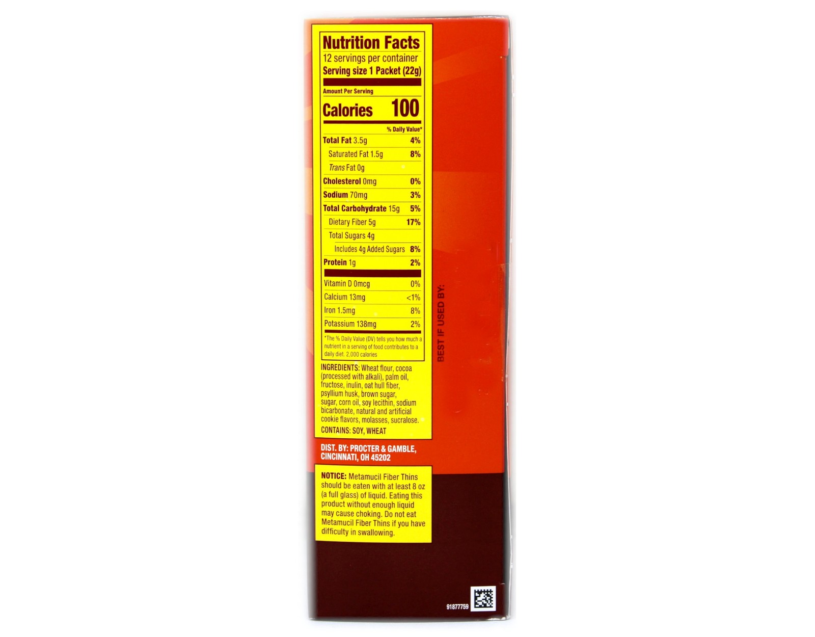 4 Pack Metamucil Fiber Supplement Thins Chocolate 12 Count Each