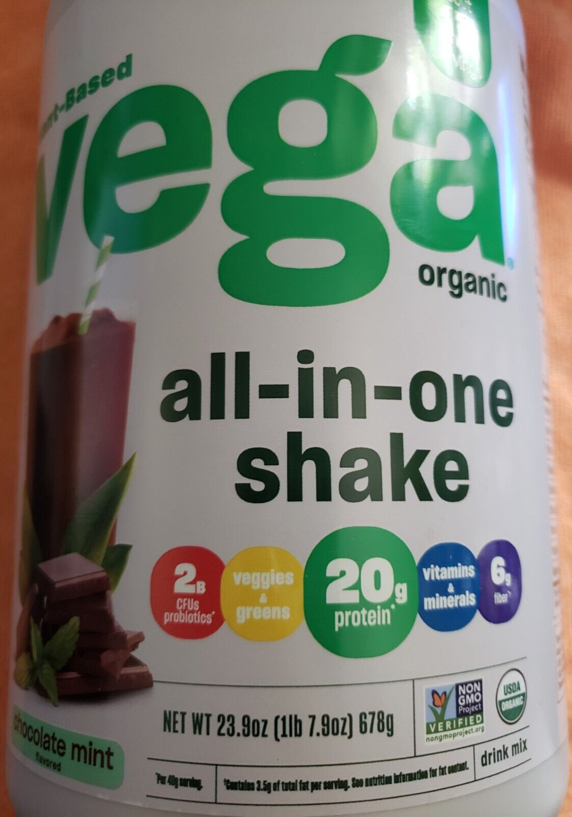 VEGA – All IN ONE SHAKE – Plant Based 23.9 oz – Chocolate Mint – Expire 5/2026