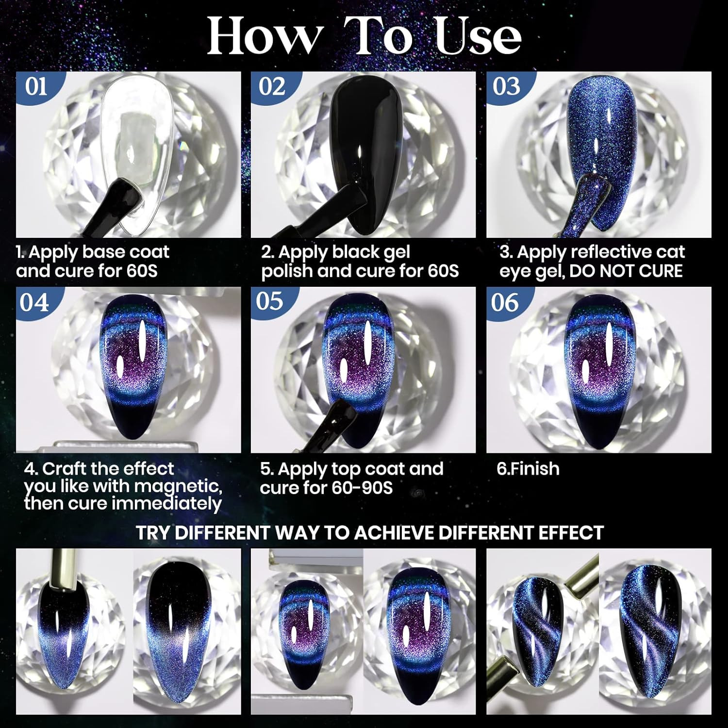 9D Cat Eye Gel Nail Polish 10Ml, Holographic Galaxy Cateye Magnetic Nail Polish