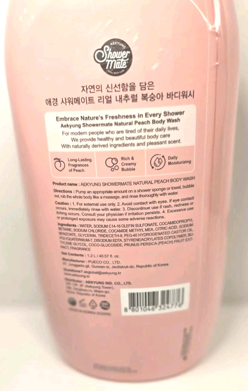 Aekyung Shower Mate Peach Body Wash Total Body Care 40.57 oz Republic of Korea.